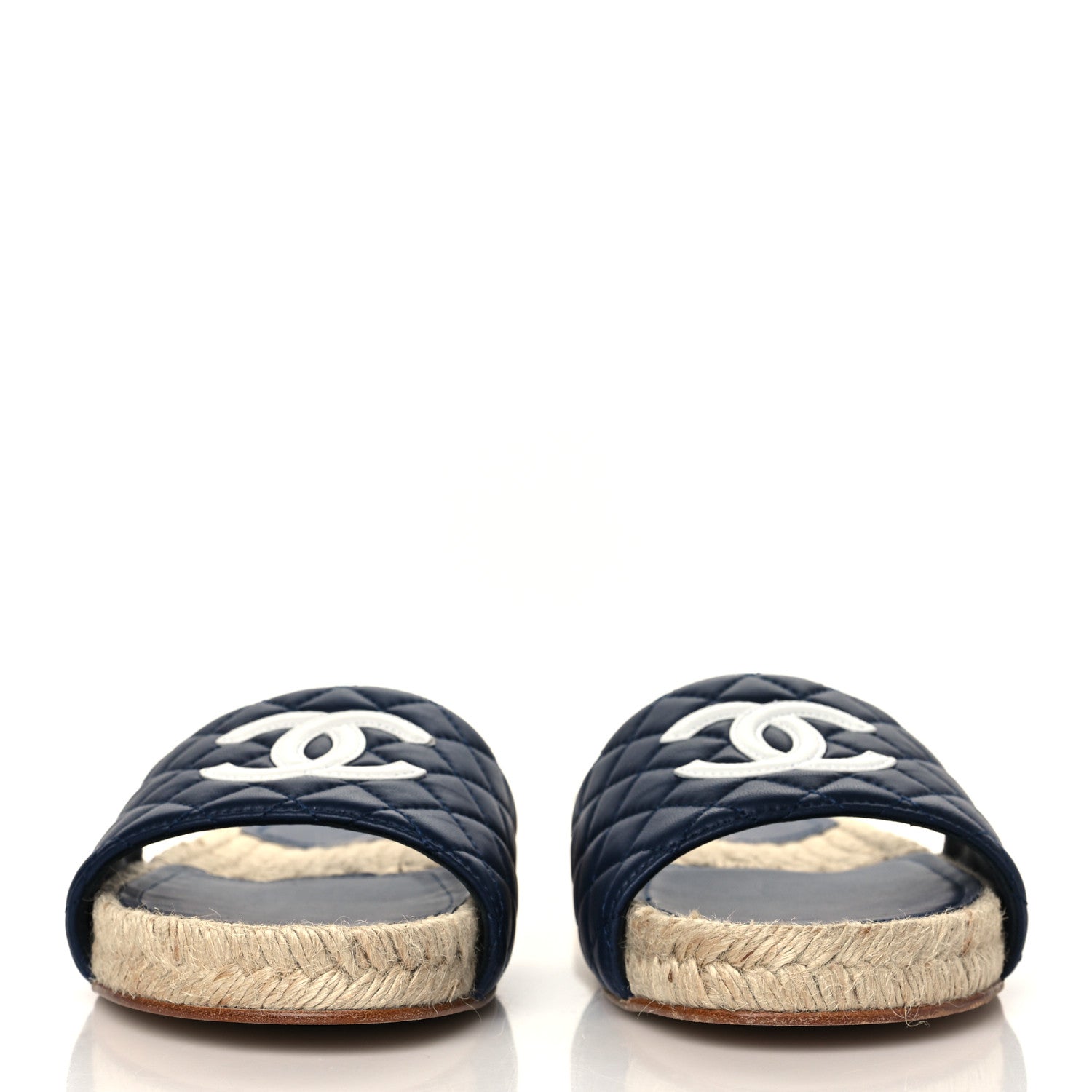 Chanel Lambskin Quilted CC Espadrille Slip On Sandals 40 Navy 2 of 10