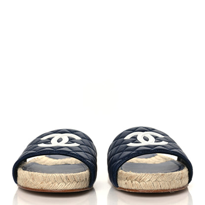 Chanel Lambskin Quilted CC Espadrille Slip On Sandals 40 Navy 2 of 10