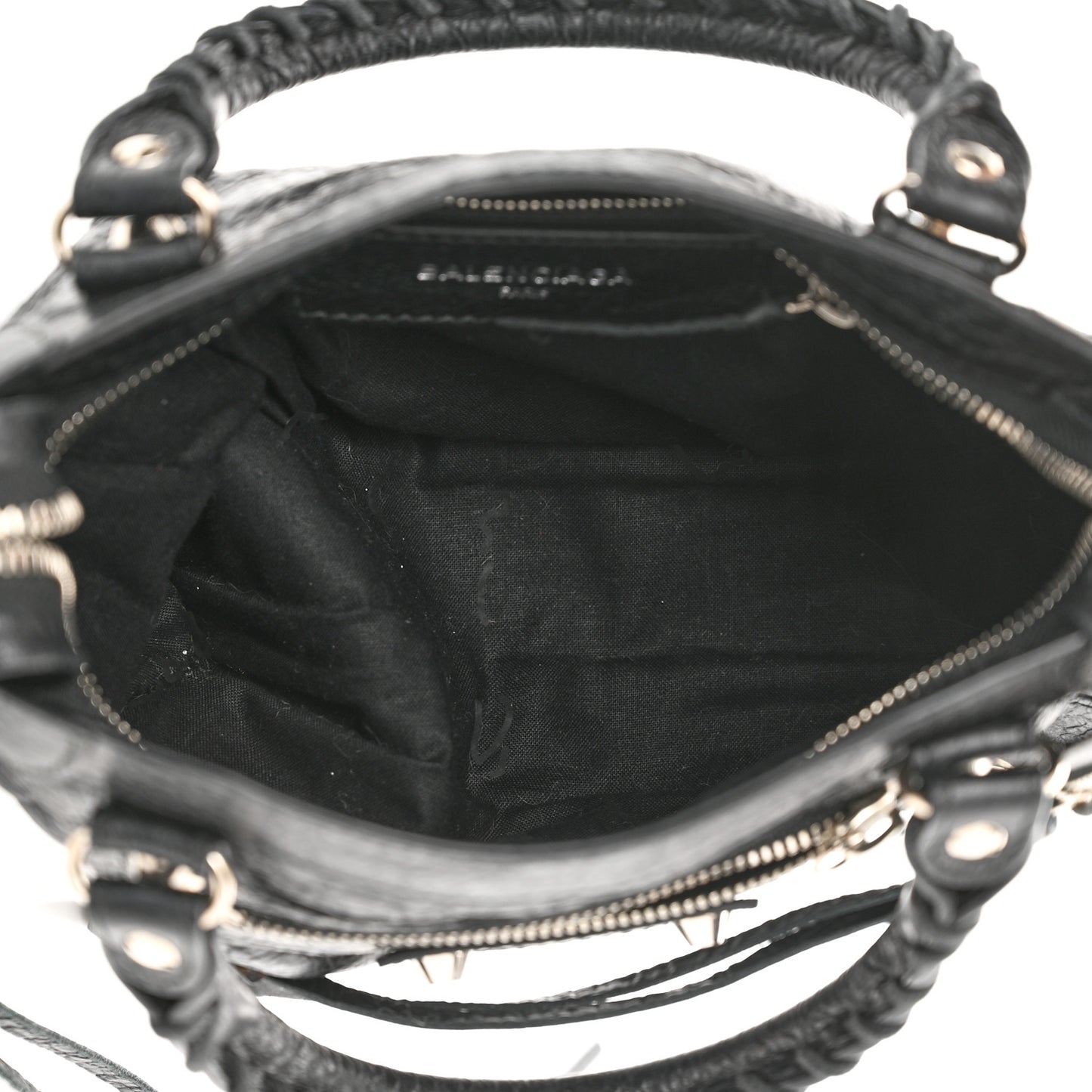 Agneau Classic Silver Hardware Mini City Logo Strap Black White