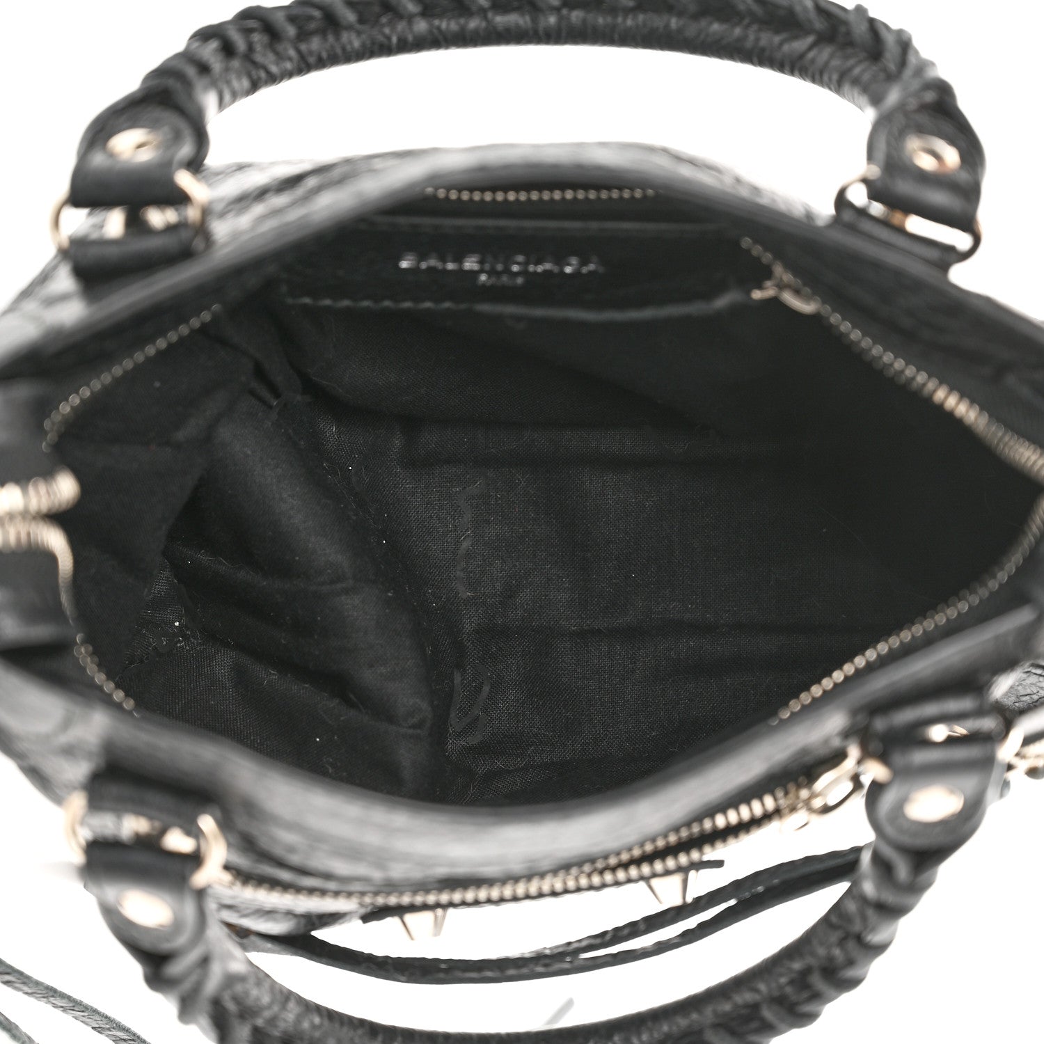 Balenciaga Agneau Classic Silver Hardware Mini City Logo Strap Black White 5 of 11