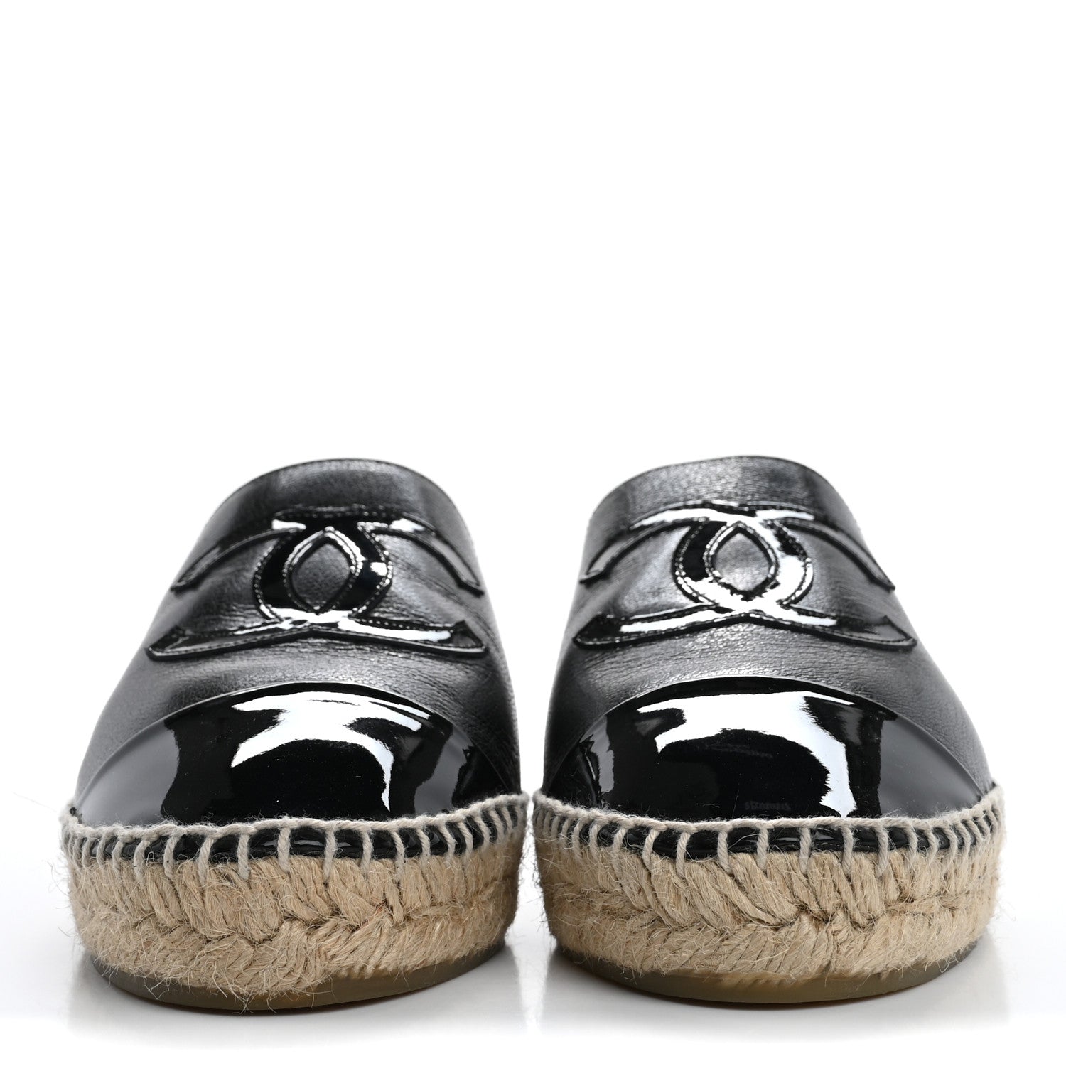 Chanel Iridescent Goatskin Patent CC Espadrille Mules 38 Black 3 of 11