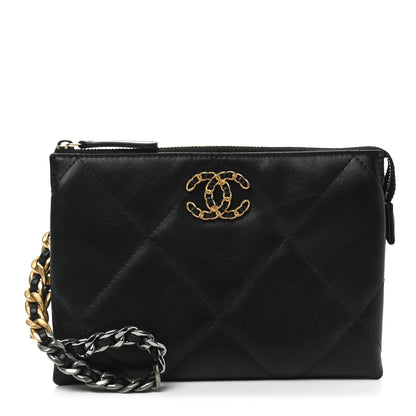 Chanel Shiny Goatskin Quilted Small Chanel 19 Pouch With Handle Black 1 of 7
