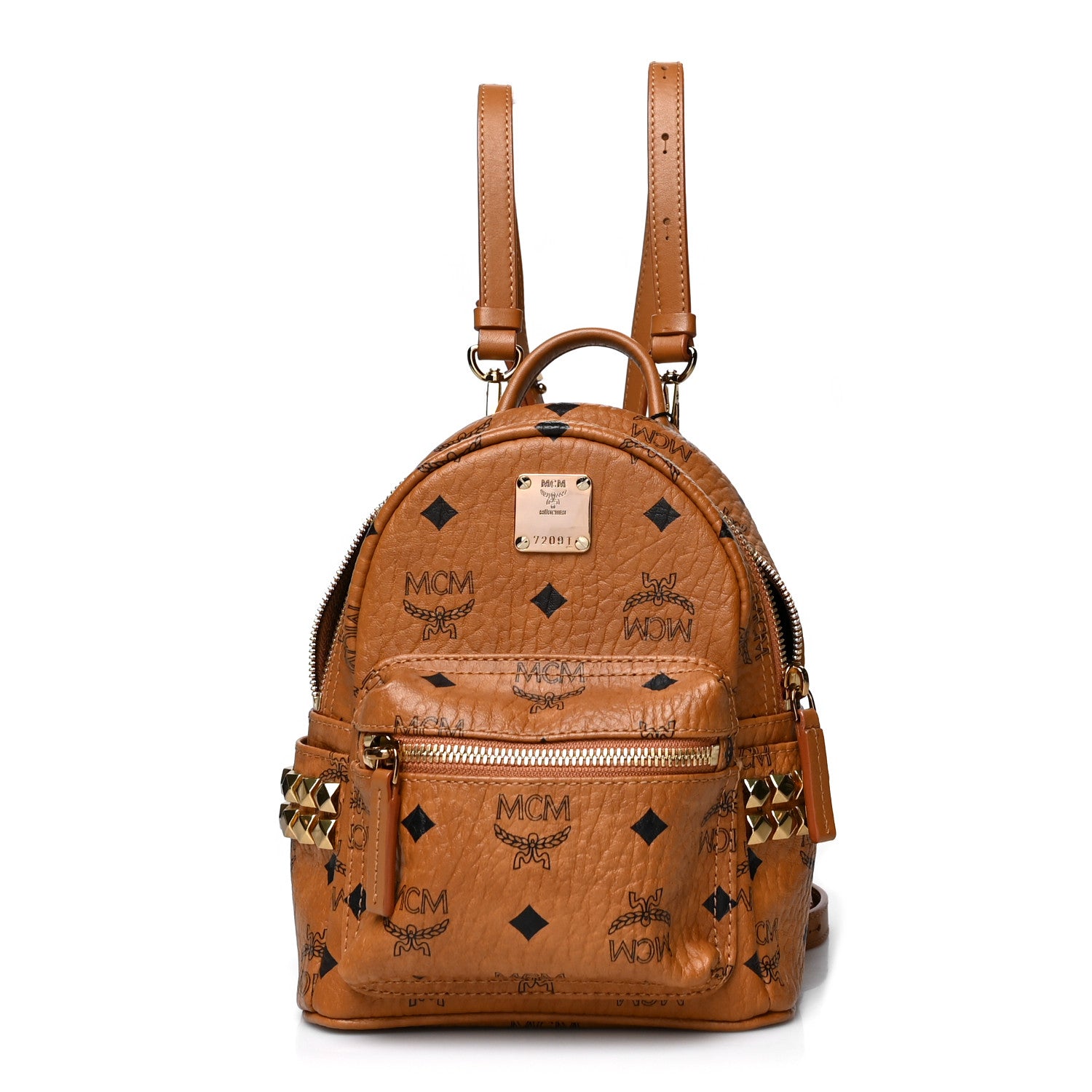 MCM Visetos Side Stud X-Mini Stark Bebe Boo Backpack Cognac 1 of 10