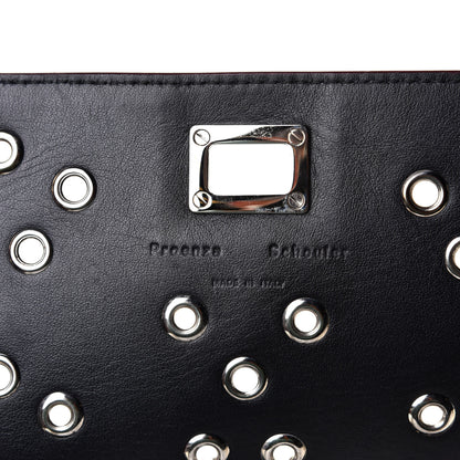 Proenza Schouler Canvas Calfskin Grommet Small Lunch Bag Clutch Black 4 of 5