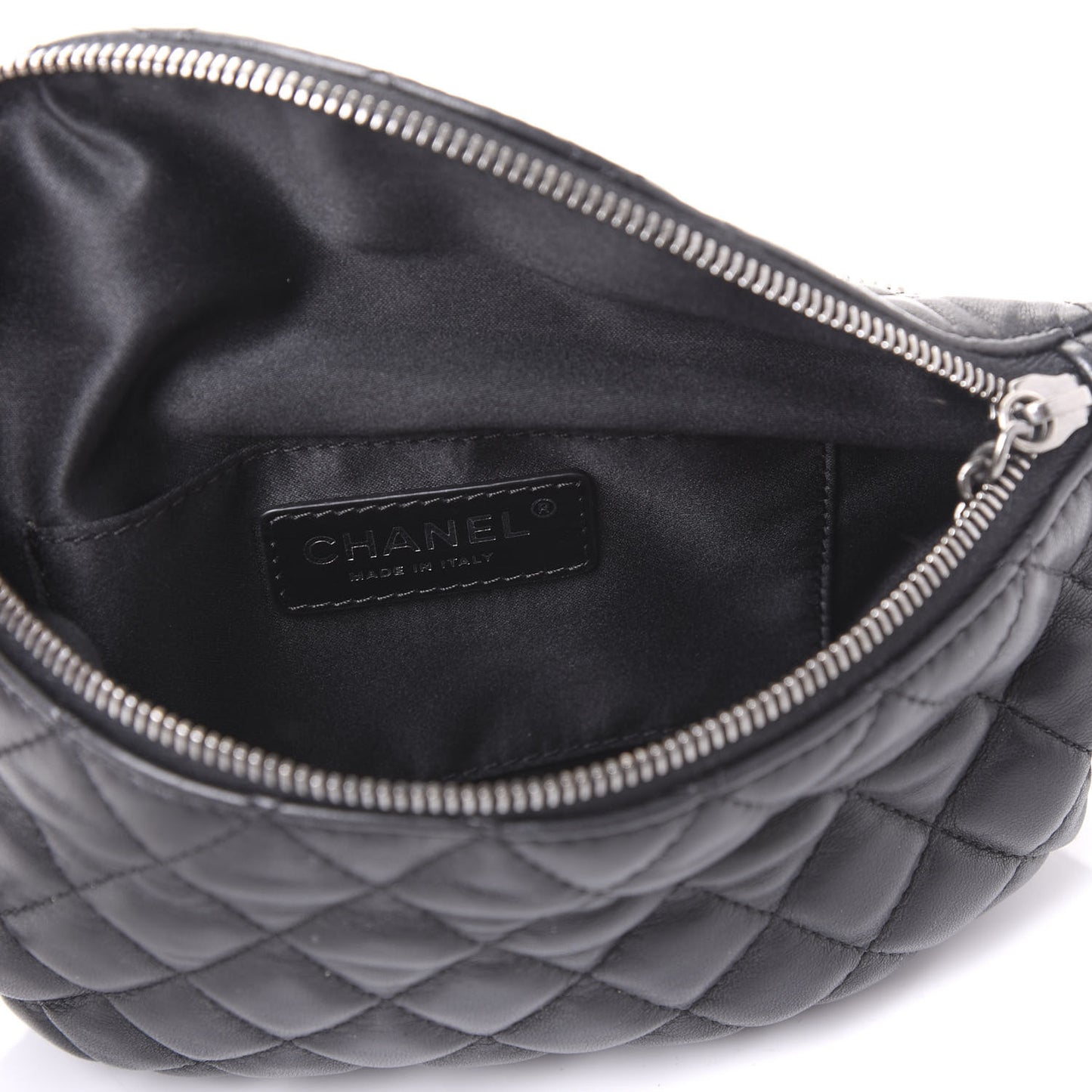Lambskin Quilted Banane Waist Bag Fanny Pack Black
