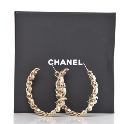 Chanel Metal Lambskin CC Turnlock Chain Hoop Earrings Matte Gold 3 of 4