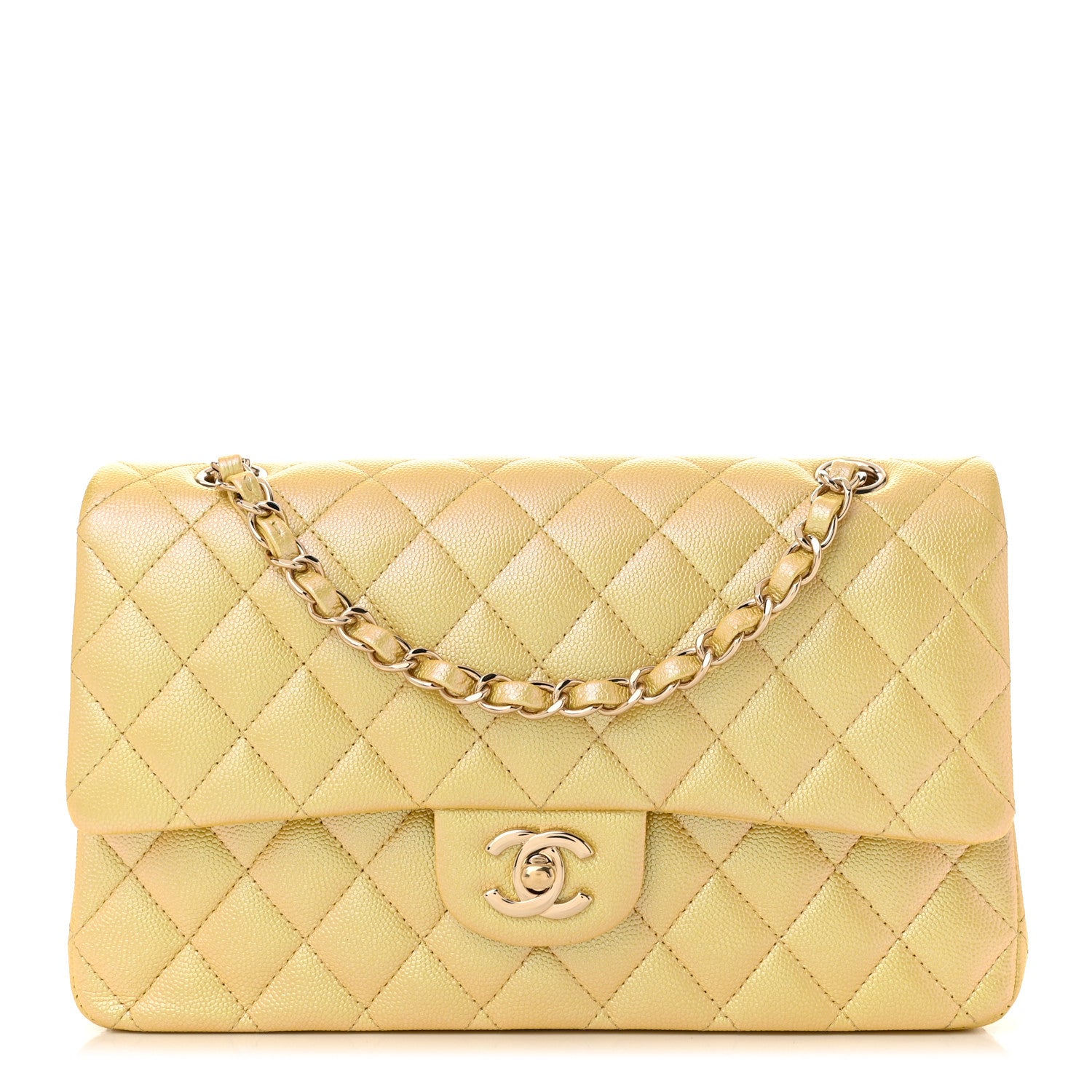 Chanel Iridescent Caviar Quilted Medium Double Flap Yellow 1 of 11