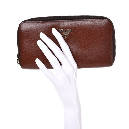 Prada Vitello Daino Metal Zip Around Wallet Cacao 2 of 10