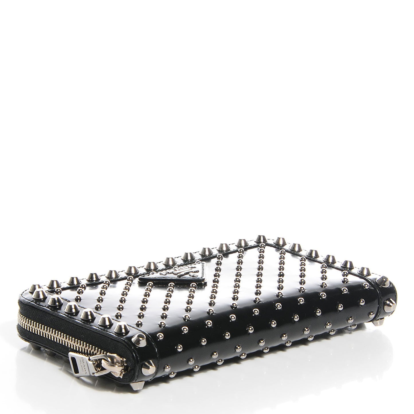 Spazzolato Studded Zip Around Wallet Black