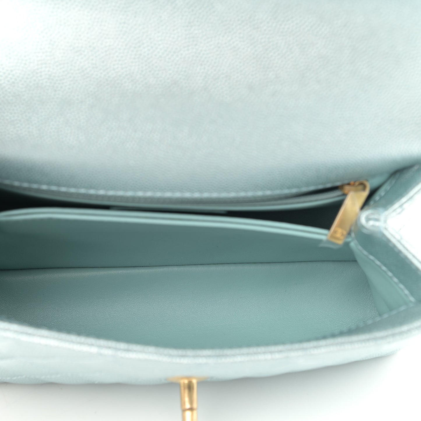 Metallic Caviar Quilted Mini Coco Handle Flap Light Blue