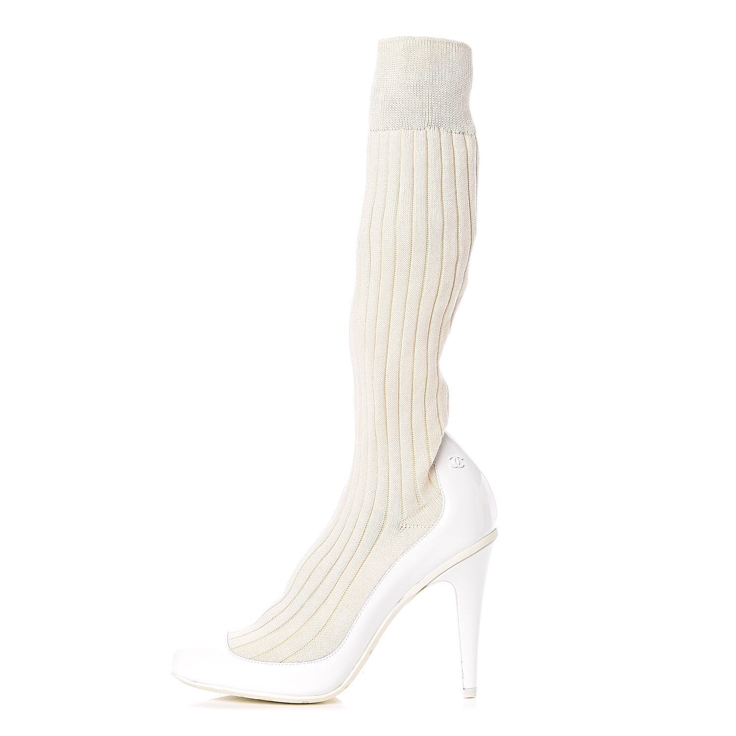 Patent Knit Sock Boots 38 White
