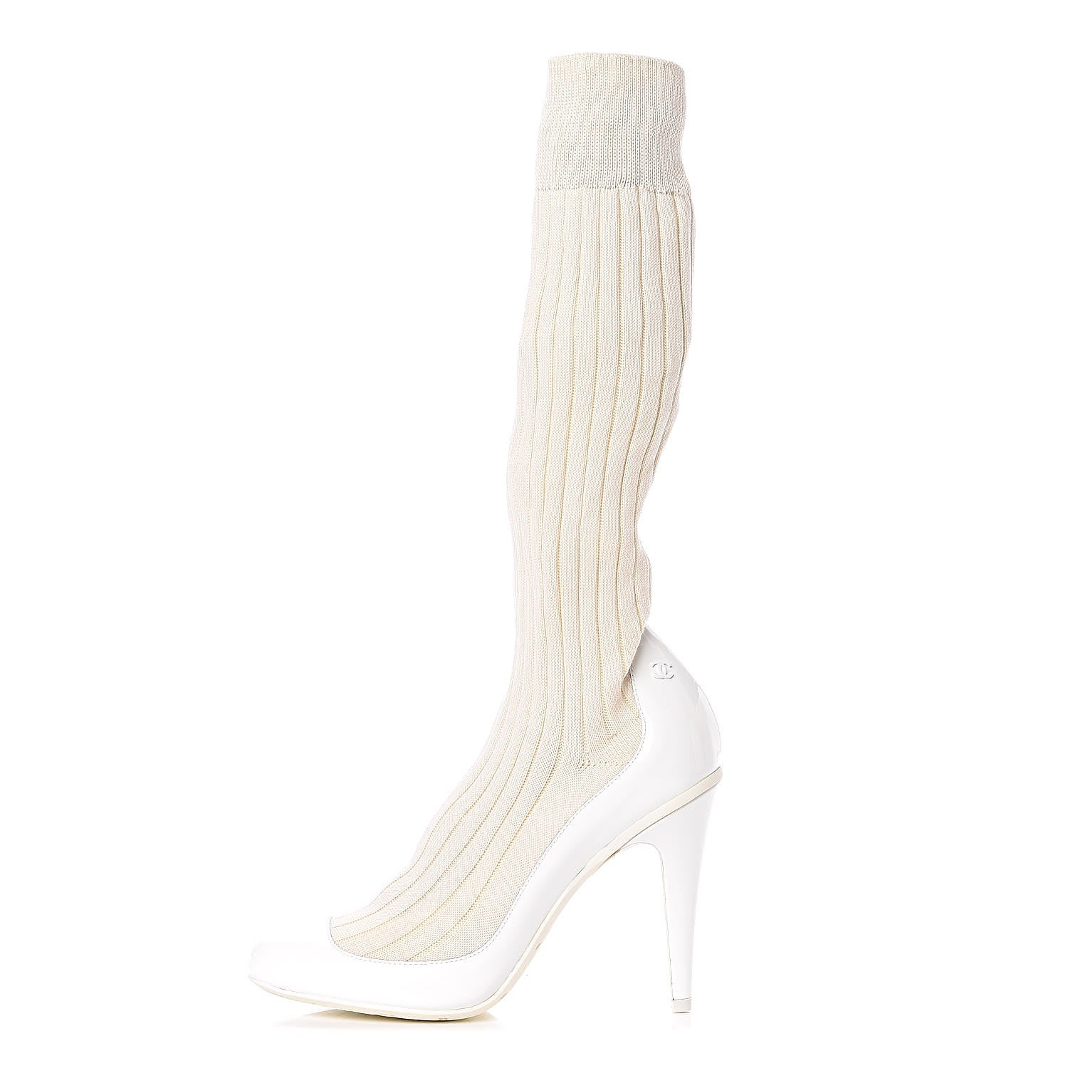 Chanel Patent Knit Sock Boots 38 White 1 of 10