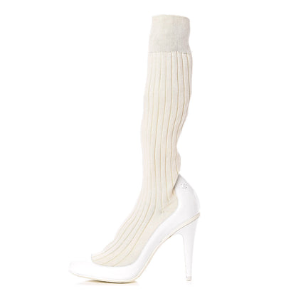 Chanel Patent Knit Sock Boots 38 White 1 of 10
