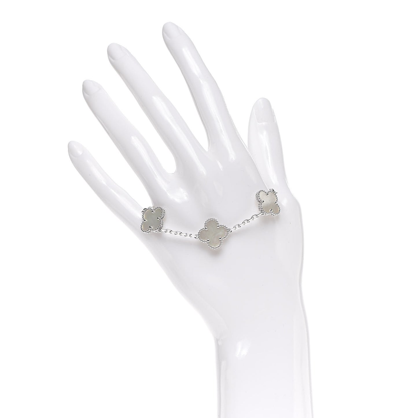18K White Gold Mother of Pearl 5 Motifs Vintage Alhambra Bracelet