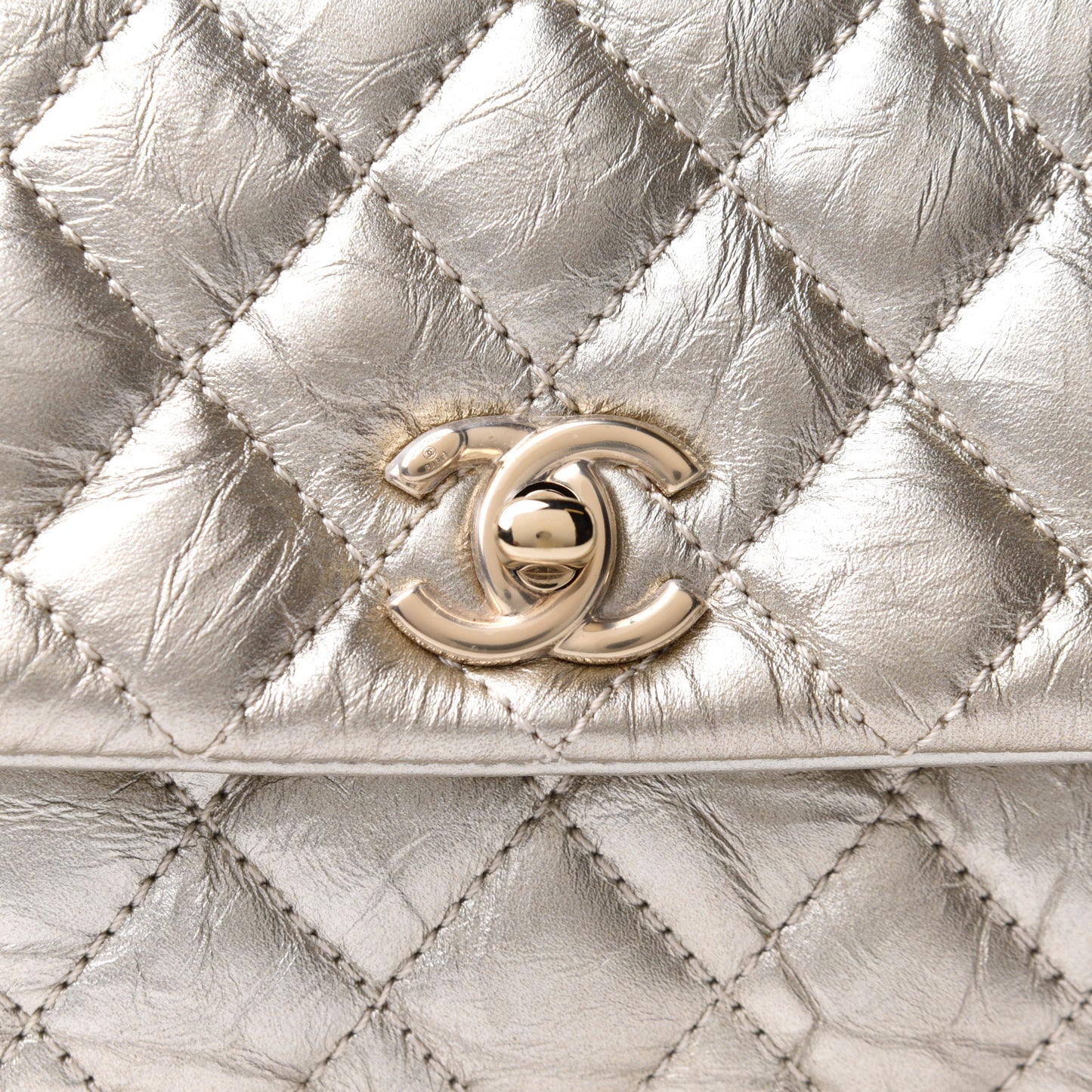 Metallic Aged Calfskin Quilted Mini Coco Handle Flap Gold