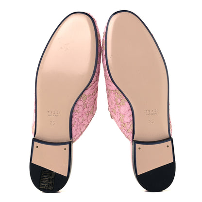 Gucci Lace Malaga Kid Womens Princetown Slippers 35 Sugar Pink Skin Rose 7 of 10
