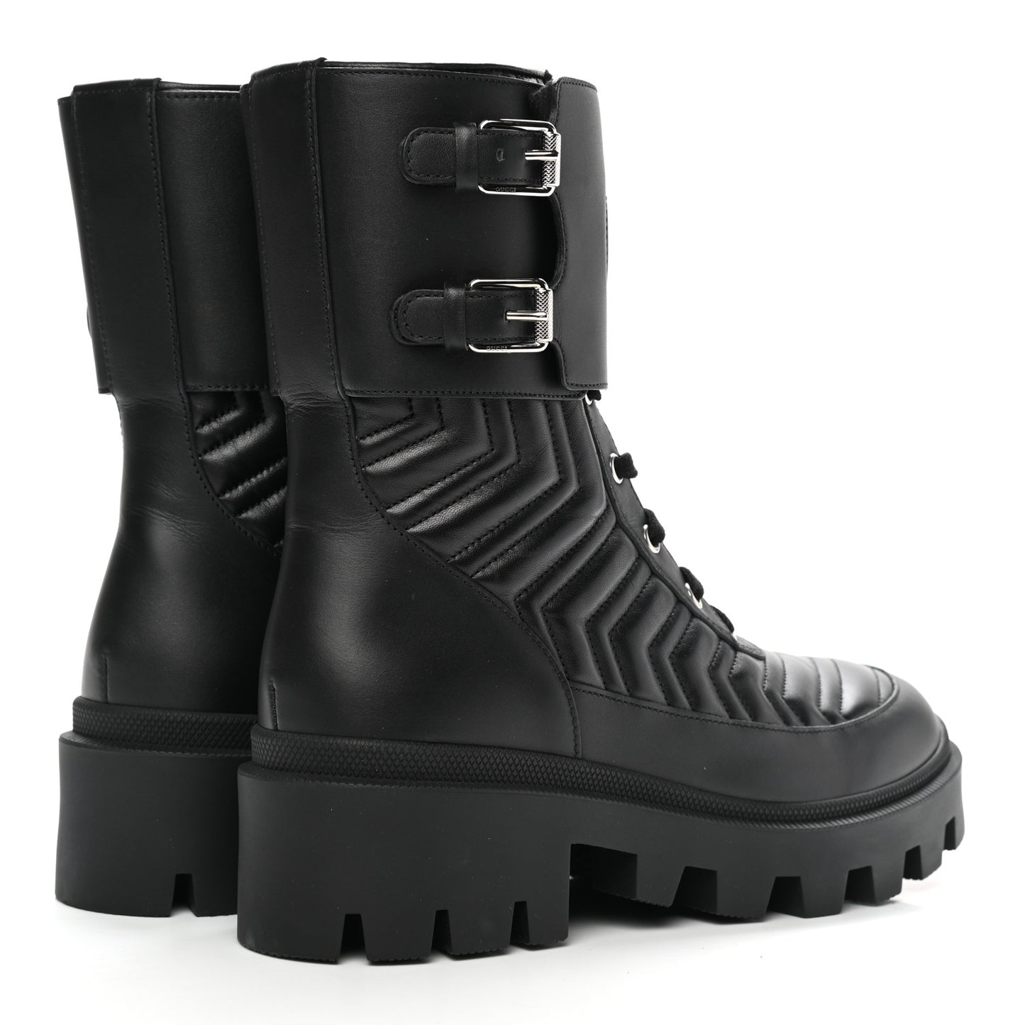 Nappa Frances GG Matelasse Platform Combat Boots 39 Black