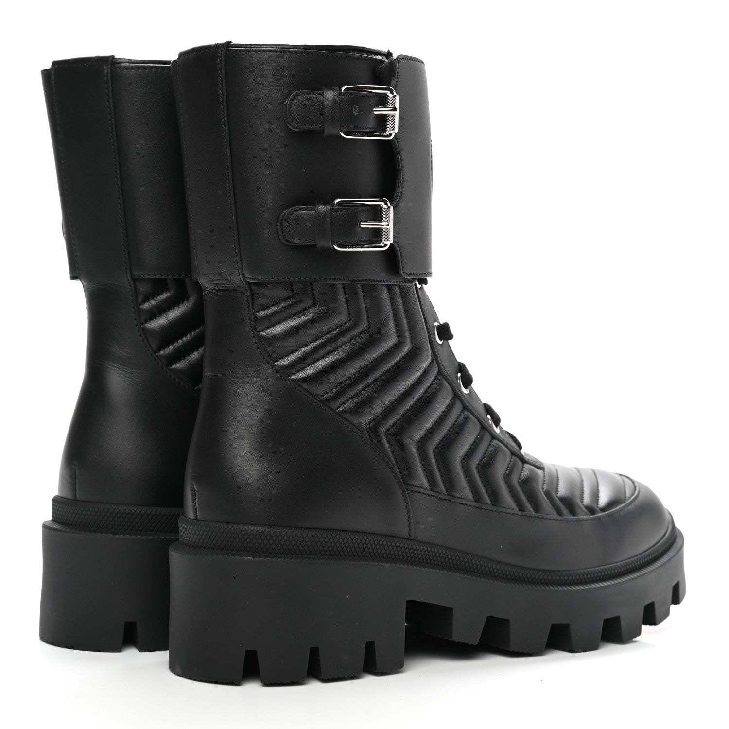 Gucci Nappa Frances GG Matelasse Platform Combat Boots 39 Black 4 of 9