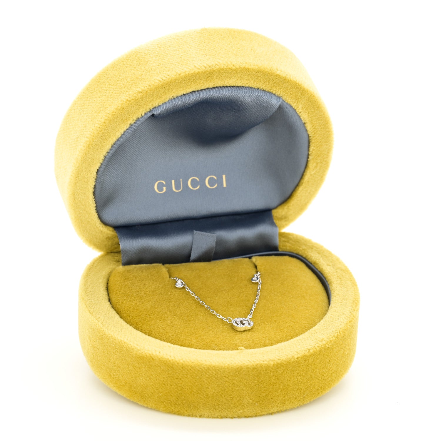 Gucci 18K White Gold Diamond Running GG Pendant Necklace 8 of 8