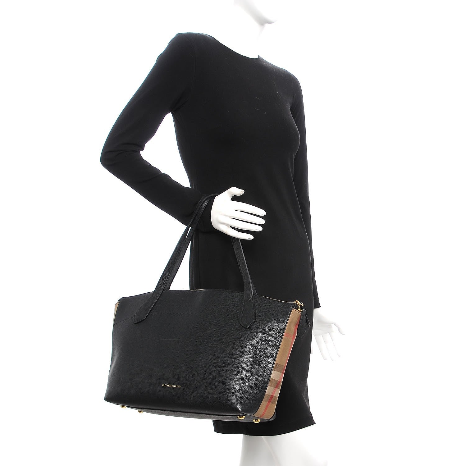 Burberry Derby Calfskin House Check Medium Welburn Tote Black 2 of 15