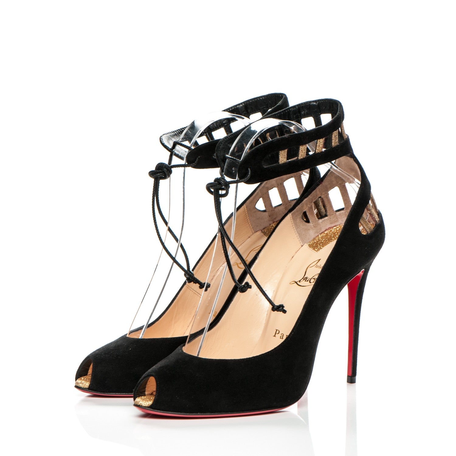 Christian Louboutin Suede Glitter Neotrente 100 Pumps 38 Black Gold 3 of 8