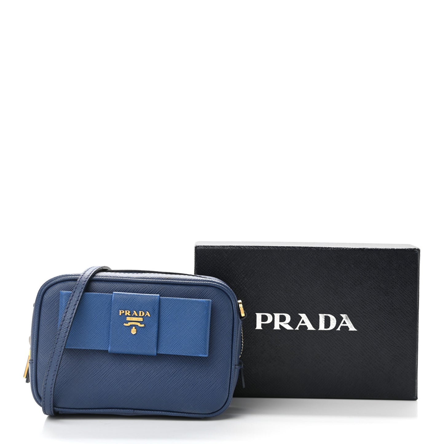 Saffiano Fiocco Bow Camera Crossbody Bag Bluette