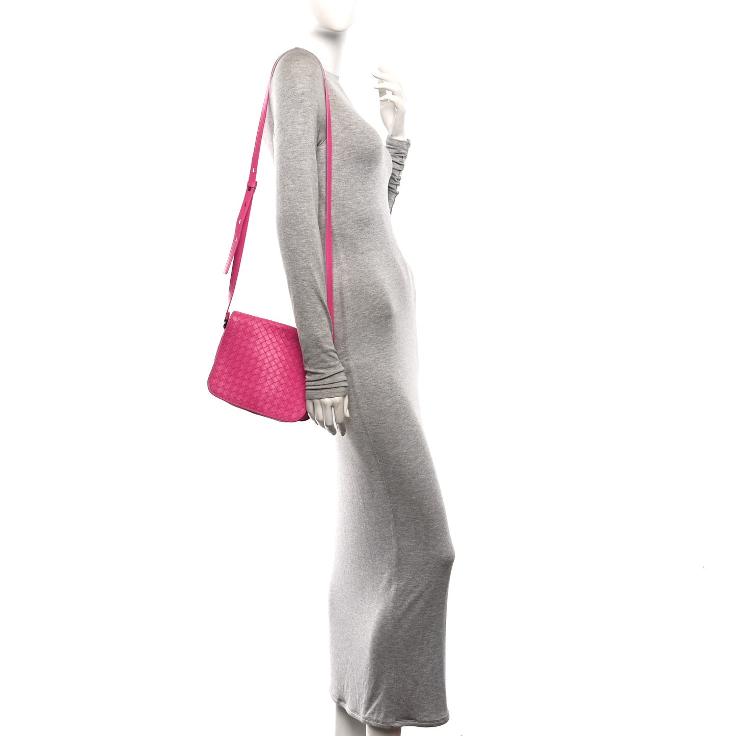 Nappa Intrecciato Crossbody Messenger Flap Fuchsia