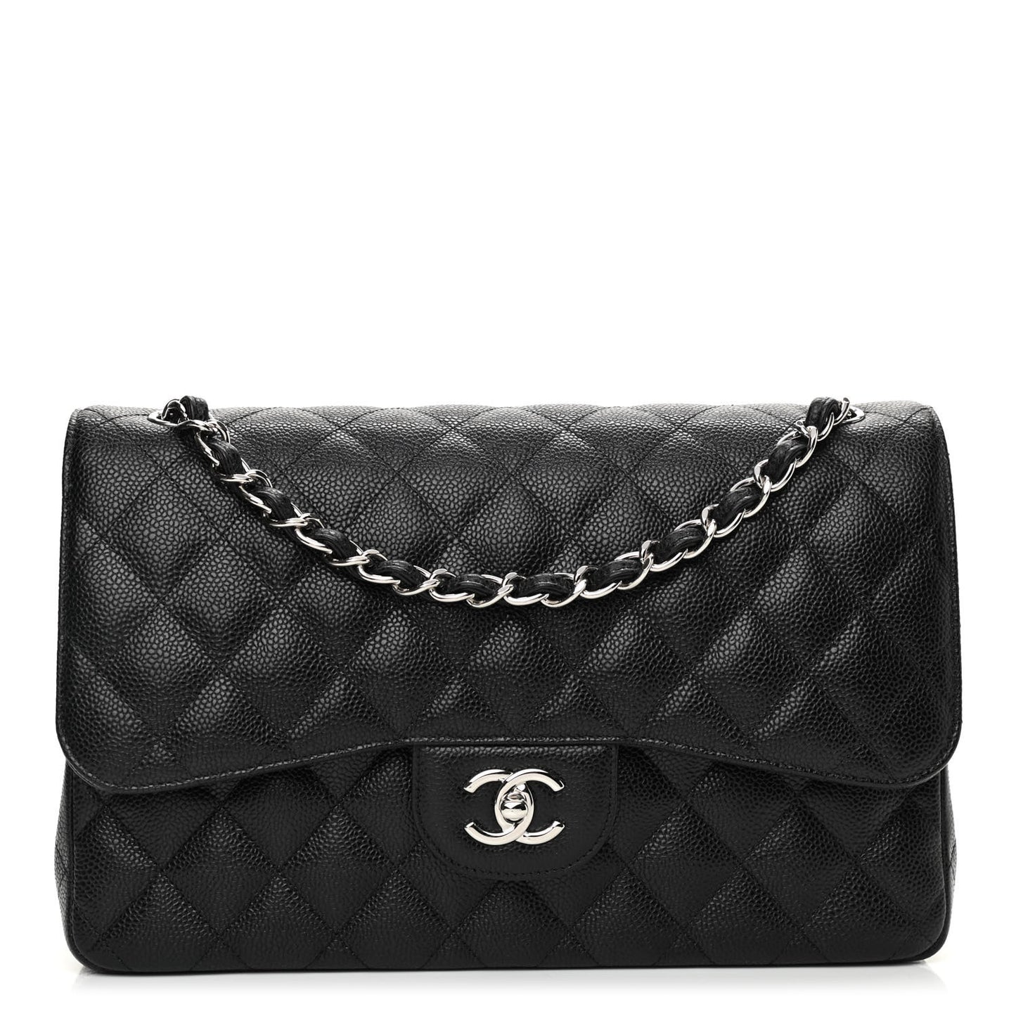 Caviar Quilted Jumbo Double Flap Black