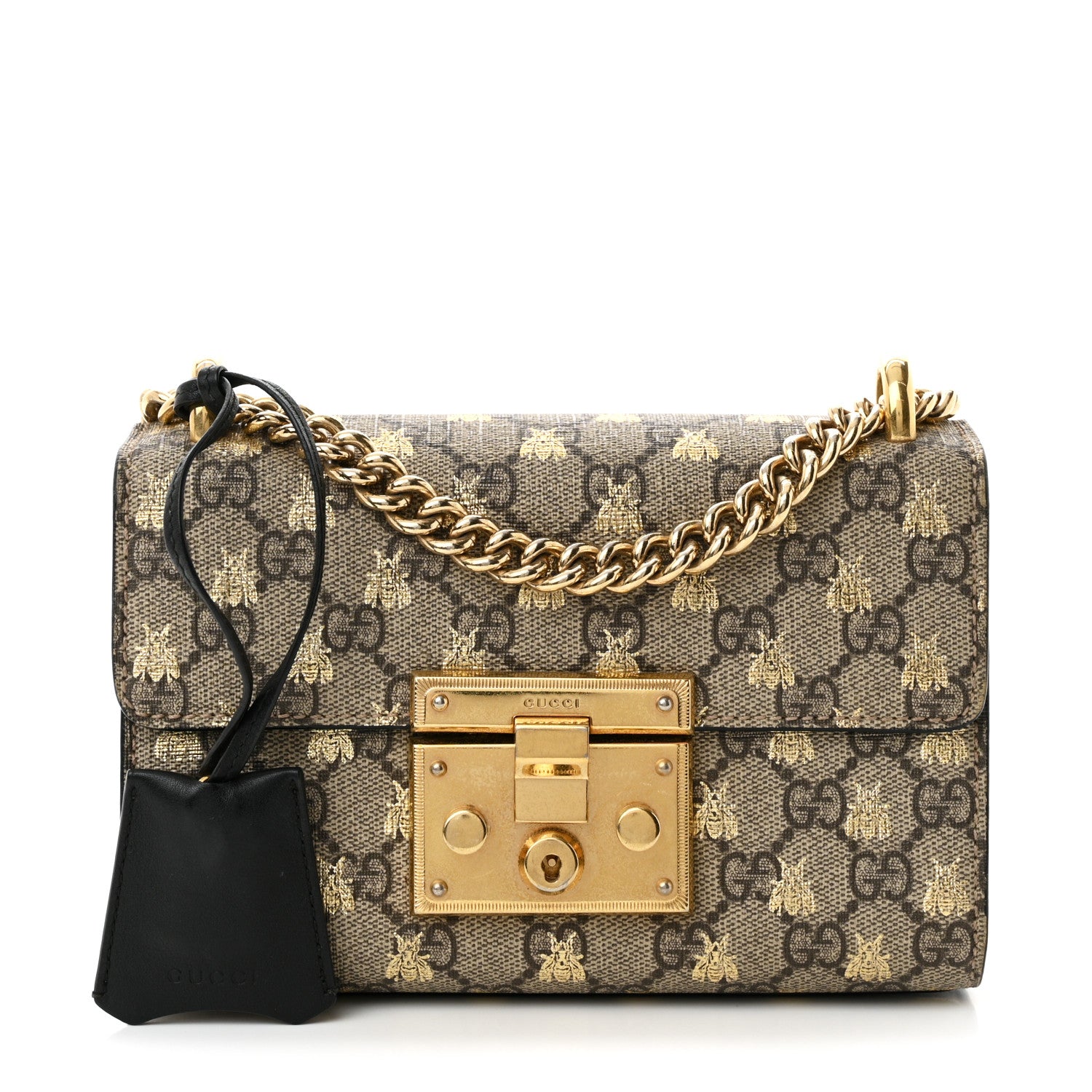 Gucci GG Supreme Monogram Bees Small Padlock Shoulder Bag Black 1 of 12