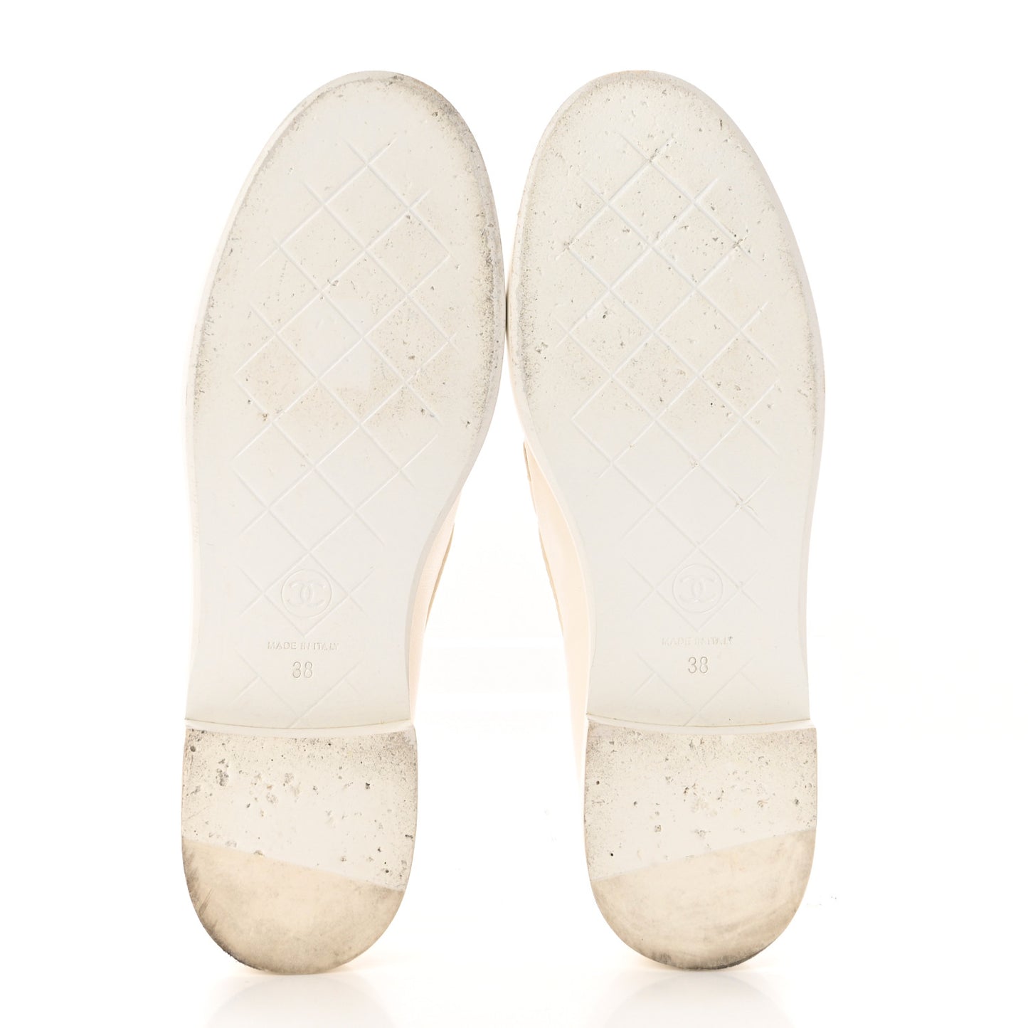 Shiny Lambskin Quilted CC Turnlock Loafers 38 White