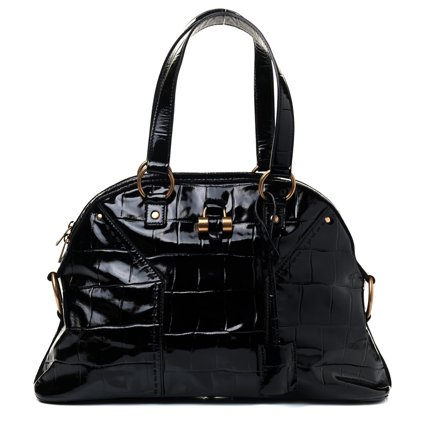 Saint Laurent Crocodile Embossed Patent Large Muse Black 1 of 8