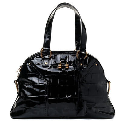 Saint Laurent Crocodile Embossed Patent Large Muse Black 1 of 8