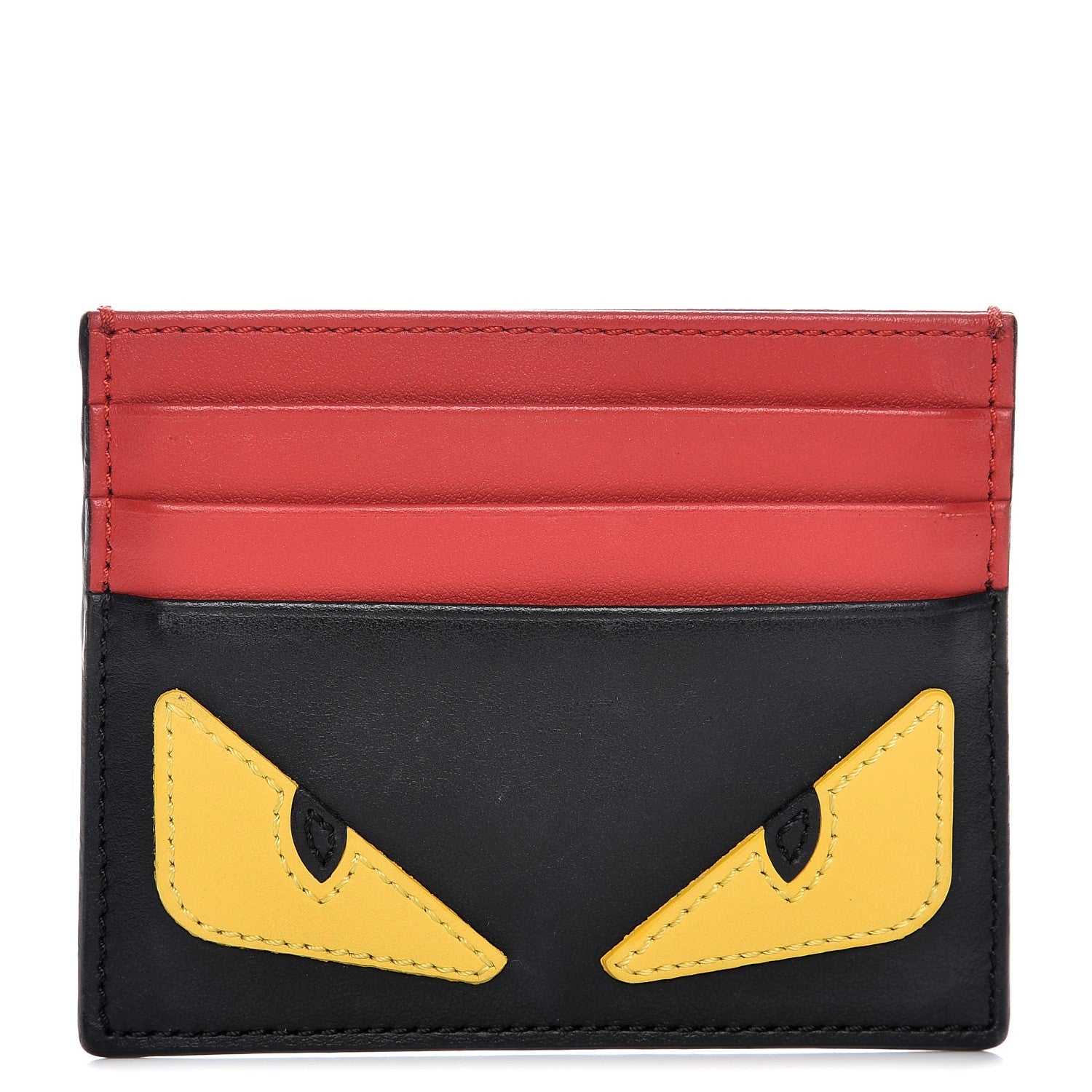 Fendi Vitello Century Monster Eyes Inlay Card Holder Black Giallo Rosso 1 of 8