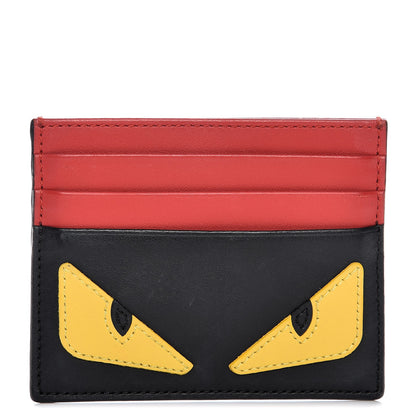 Fendi Vitello Century Monster Eyes Inlay Card Holder Black Giallo Rosso 1 of 8