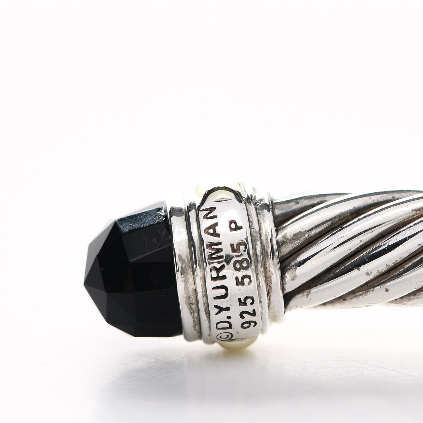 Sterling Silver 14K Yellow Gold Black Onyx 7mm Cable Classics Bracelet