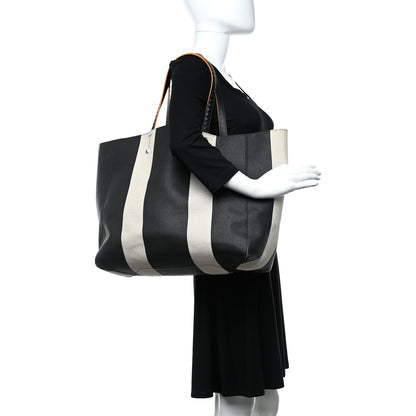 MCM Canvas Stripe Ilse East West Shopper Tote Black White 3 of 11