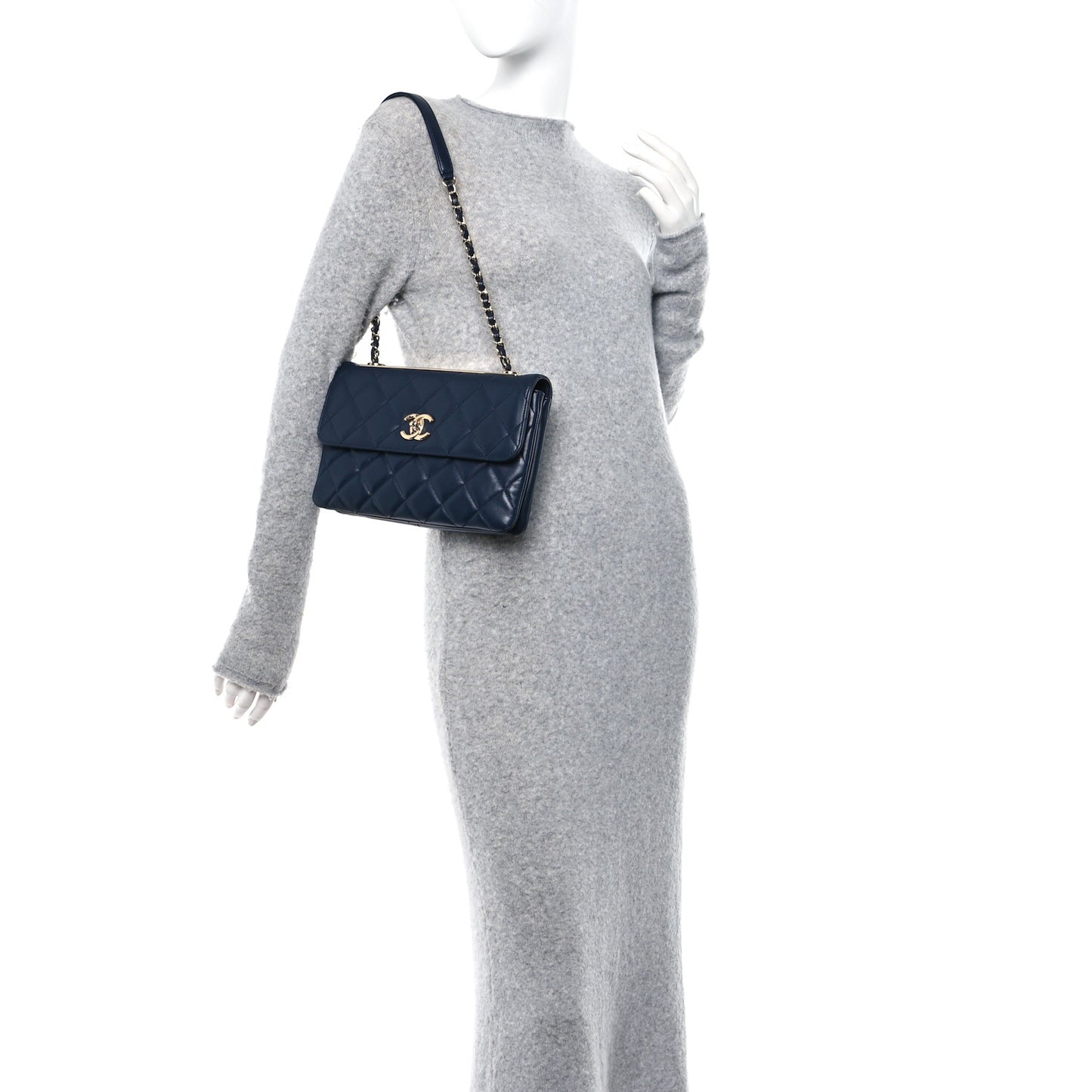 Lambskin Quilted Medium Trendy CC Flap Navy Blue