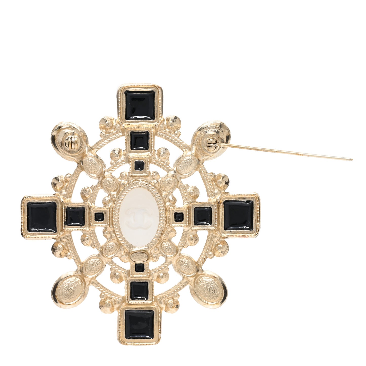 Metal Resin Gripoix CC Maltese Cross Brooch Gold