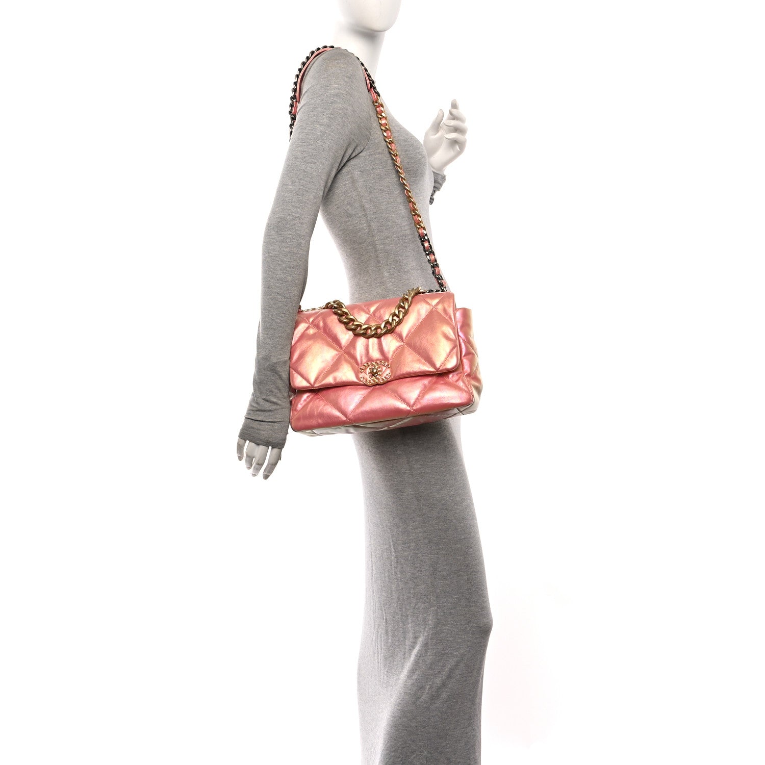 Chanel Iridescent Lambskin Quilted Large Chanel 19 Flap Pink 2 of 10