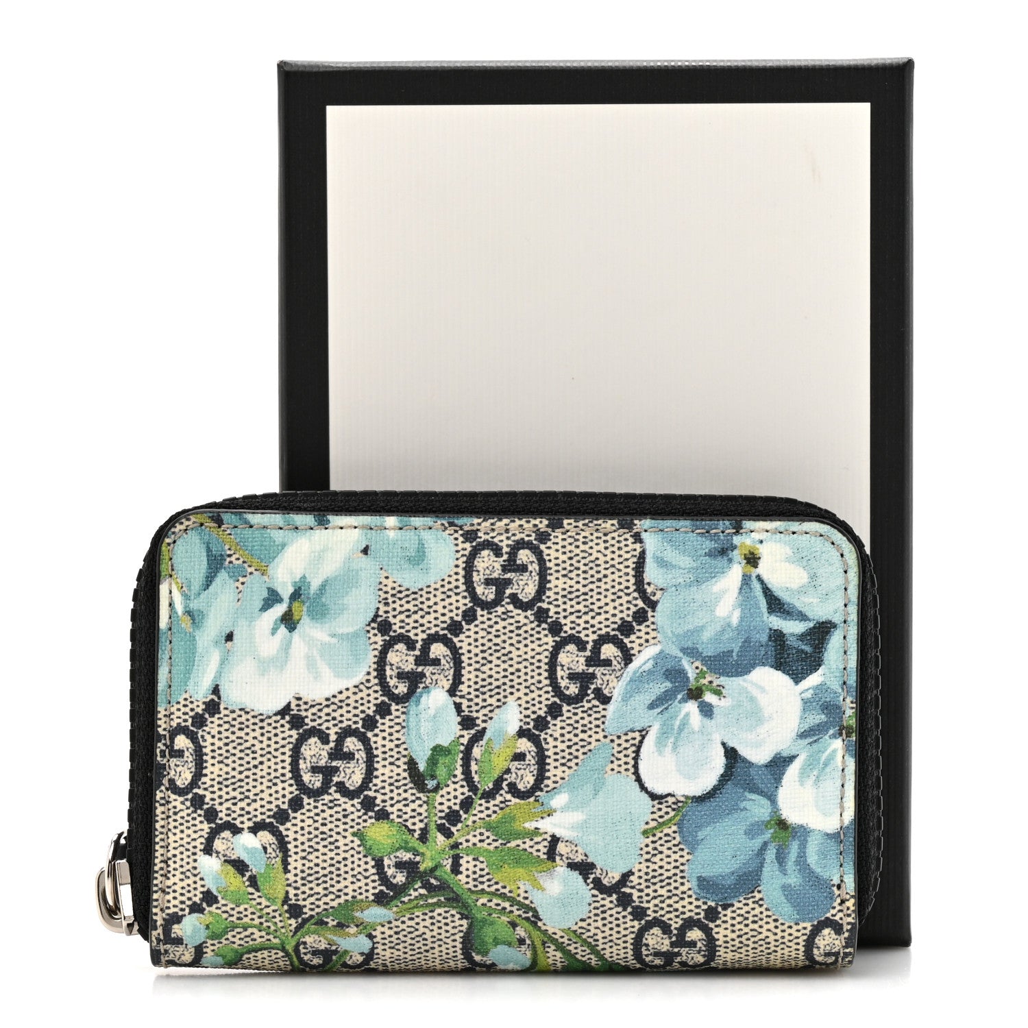 Gucci GG Supreme Monogram Blooms Zip Around Card Case Wallet Beige Blue Navy 8 of 8