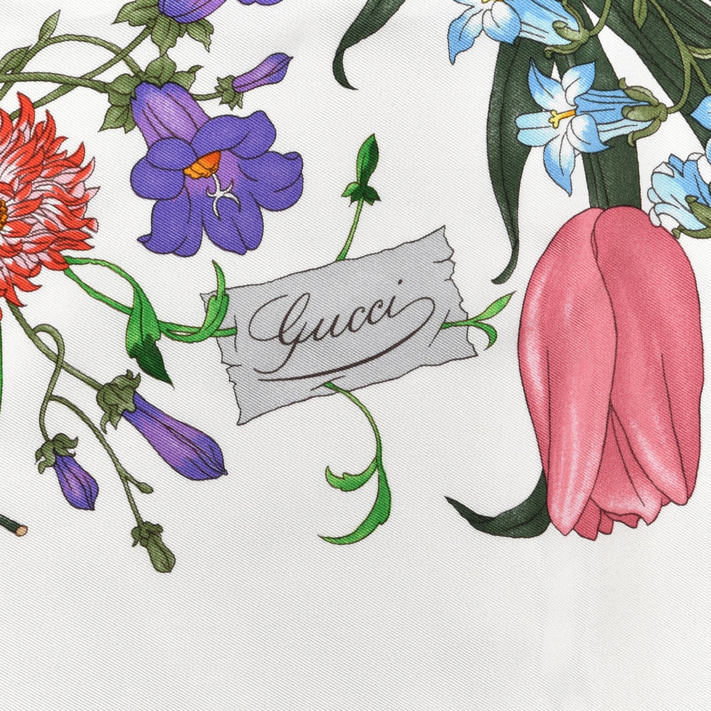 Silk Twill Flora Square Scarf White