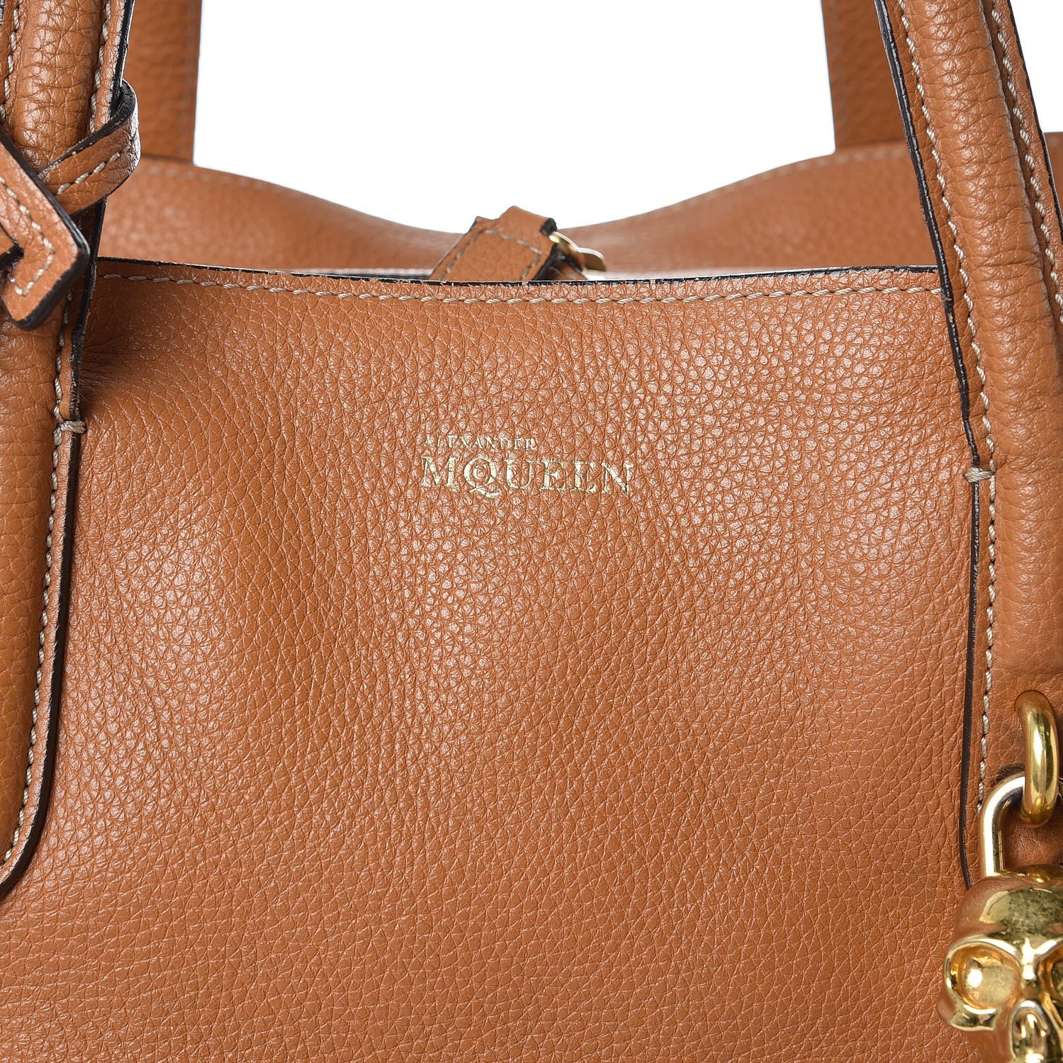 Alexander McQueen Pebbled Calfskin Large Skull Padlock Zip Around Tote Camel 13 of 24