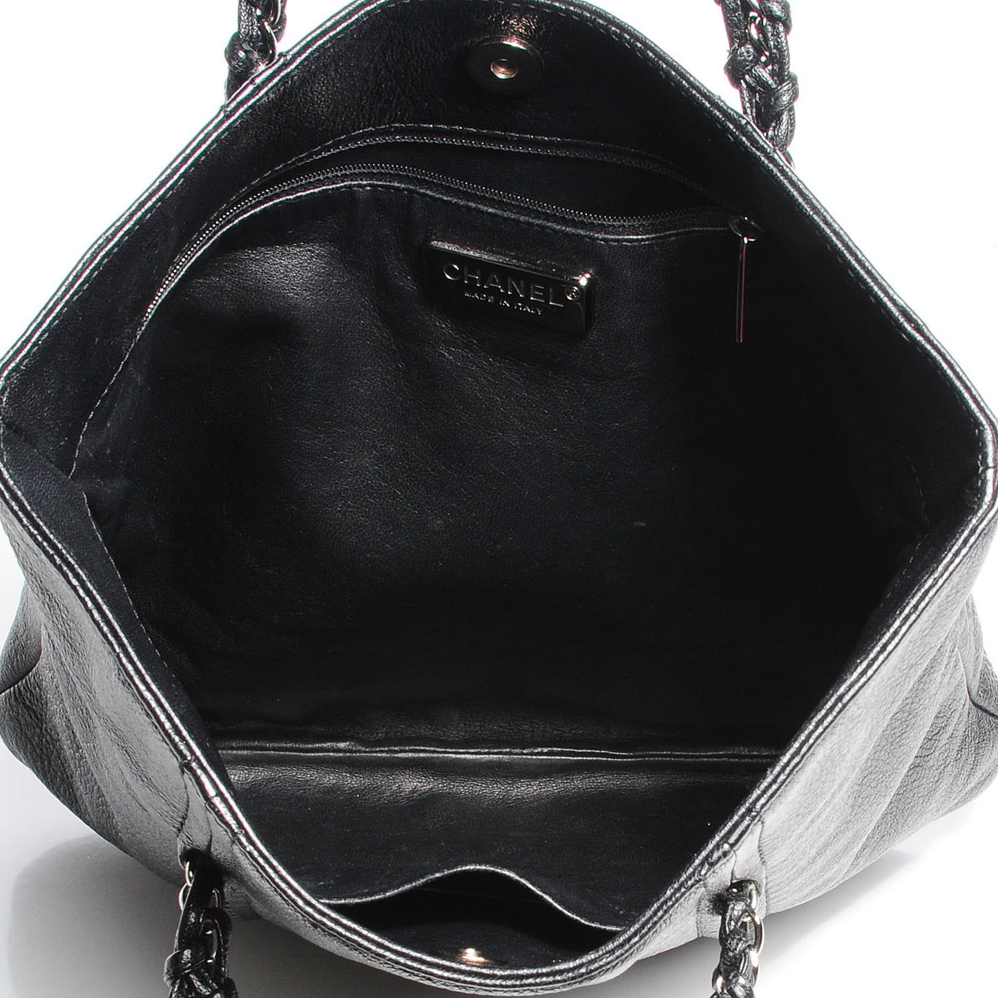 Metallic Deerskin Luxe Ligne North South Tote Black