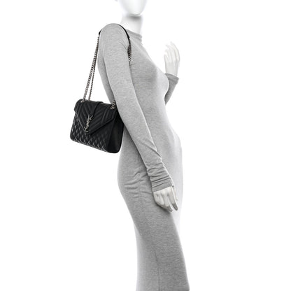 Saint Laurent Grain De Poudre Textured Mixed Matelasse Triquilt Medium Monogram Satchel Black 2 of 14