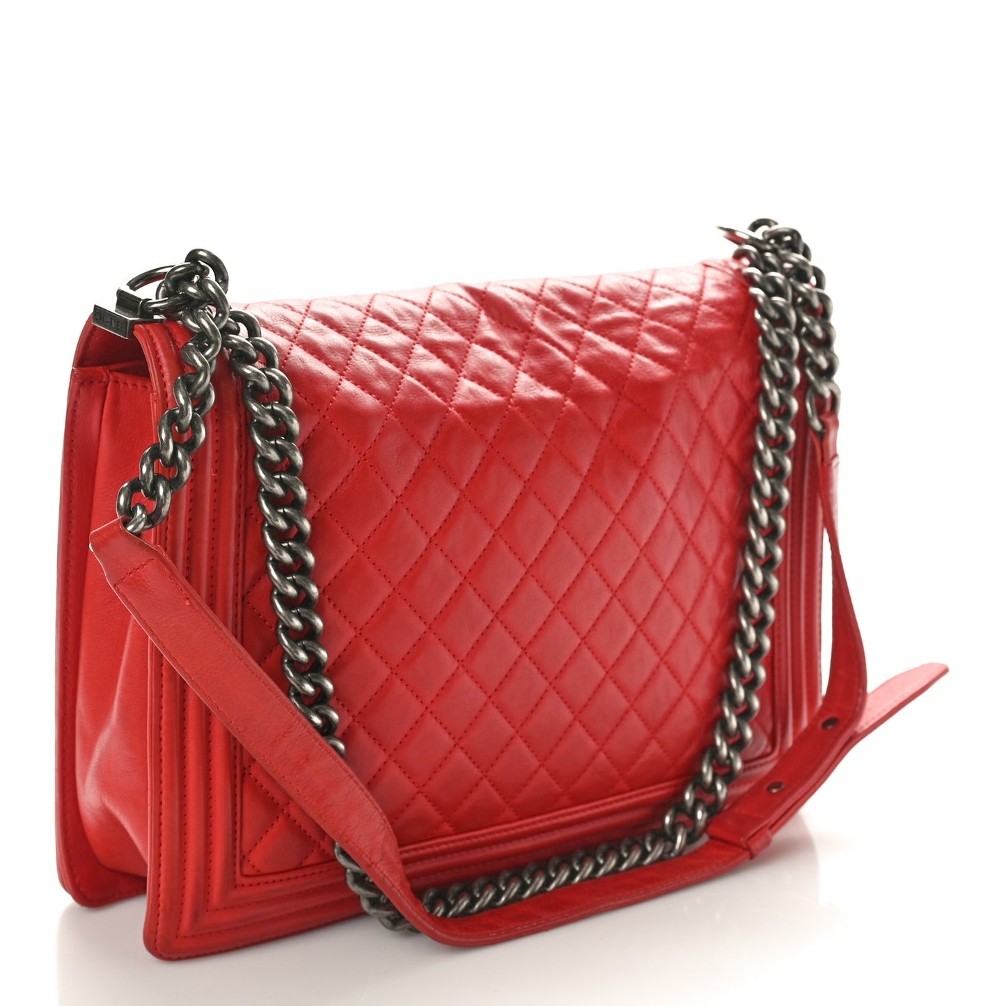 Calfskin Quilted Large Boy Flap Dark Red