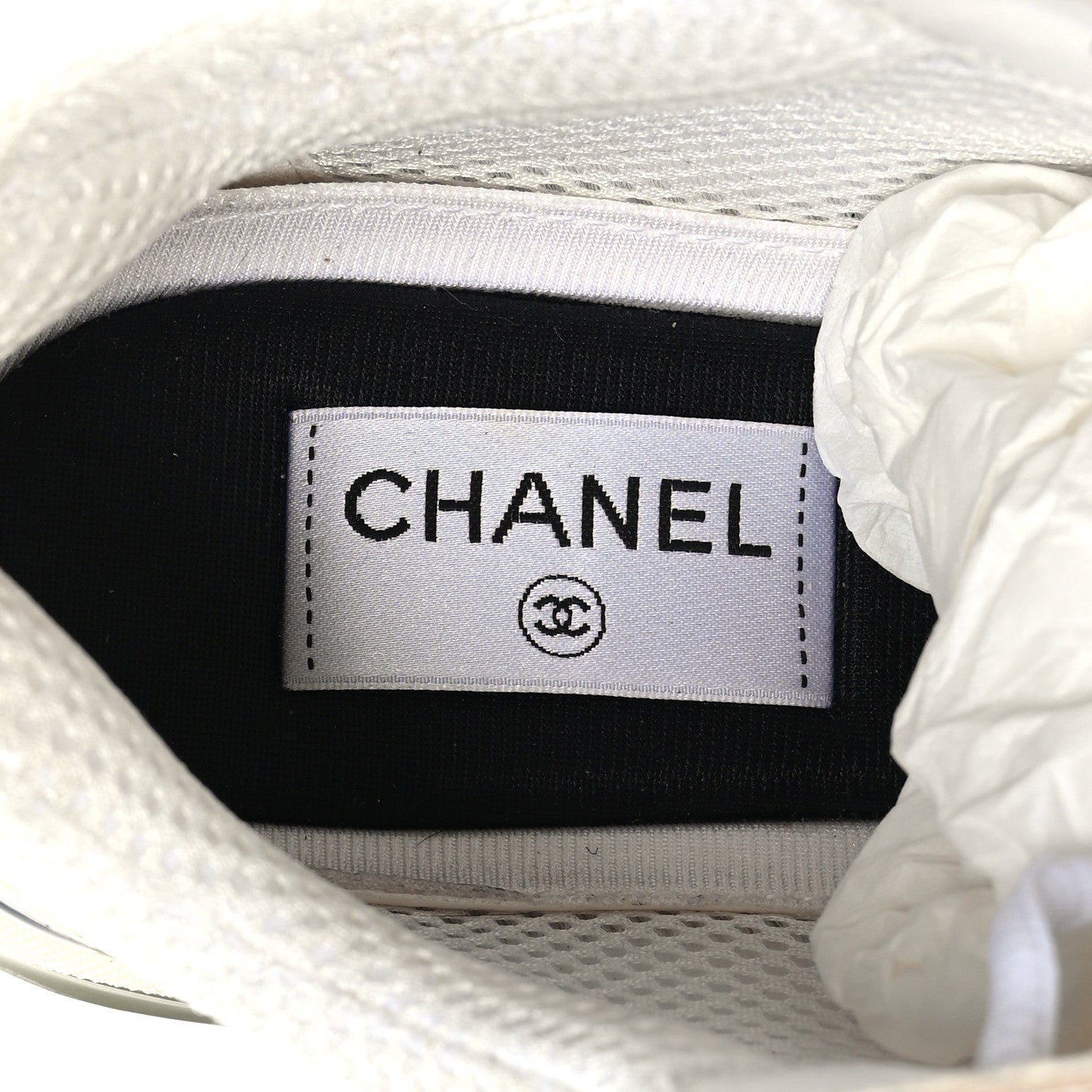Chanel Fabric Laminated Calfskin Stretch CC Sneakers 39.5 White Gold Silver 7 of 8