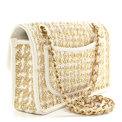 Chanel Metallic Lambskin Viscose Woven Flap Gold White 3 of 15