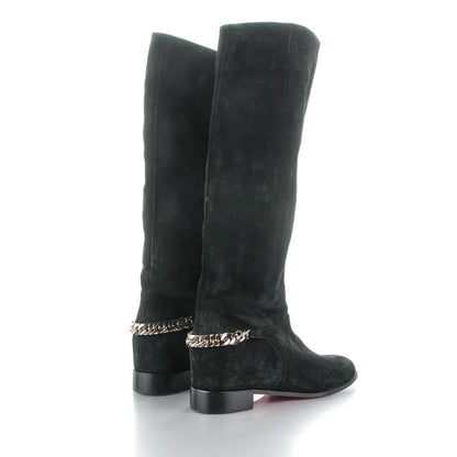 Christian Louboutin Suede Cate Chain Flat Tall Boots 39 Black 4 of 6