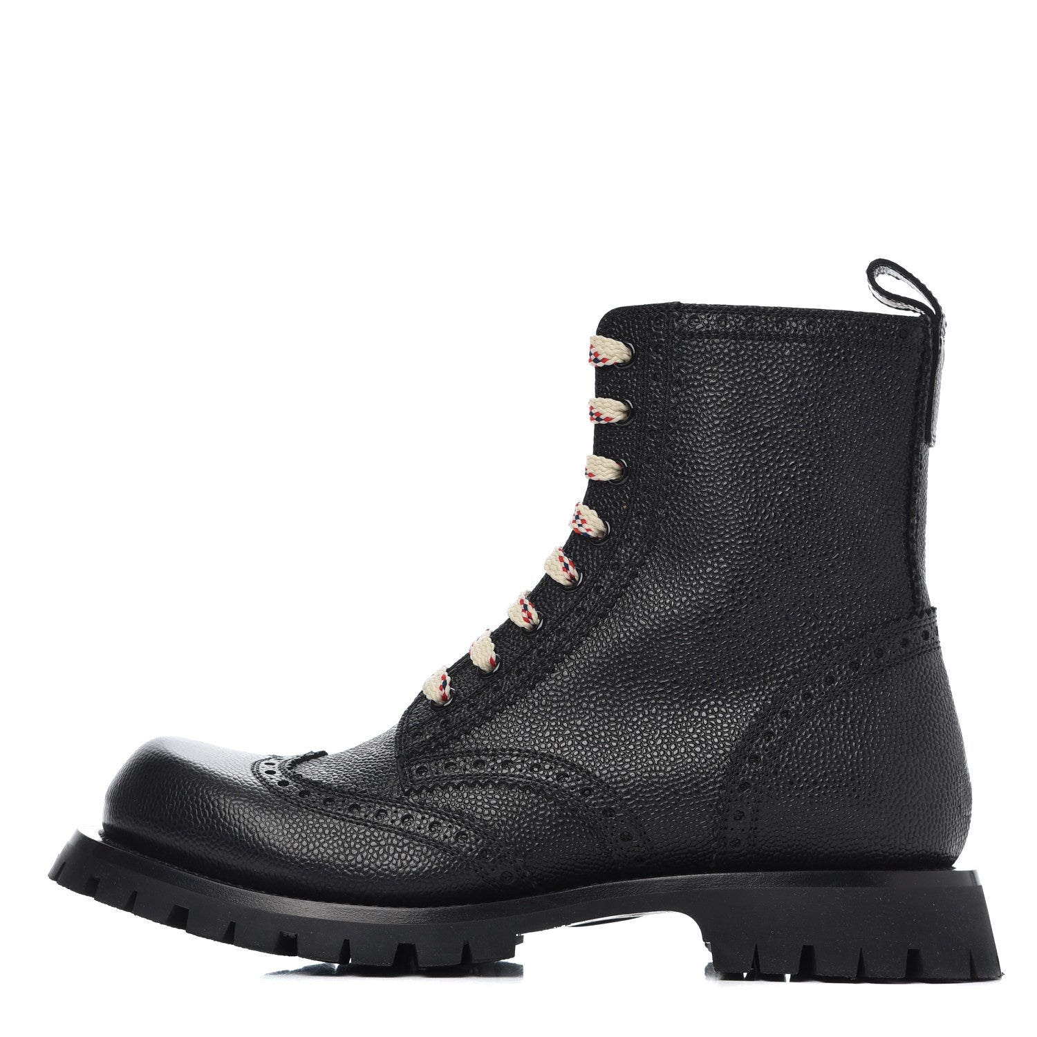 Gucci Grained Calfskin Mens Brogue Wingtip Lug Sole Boots 7 Black 1 of 9