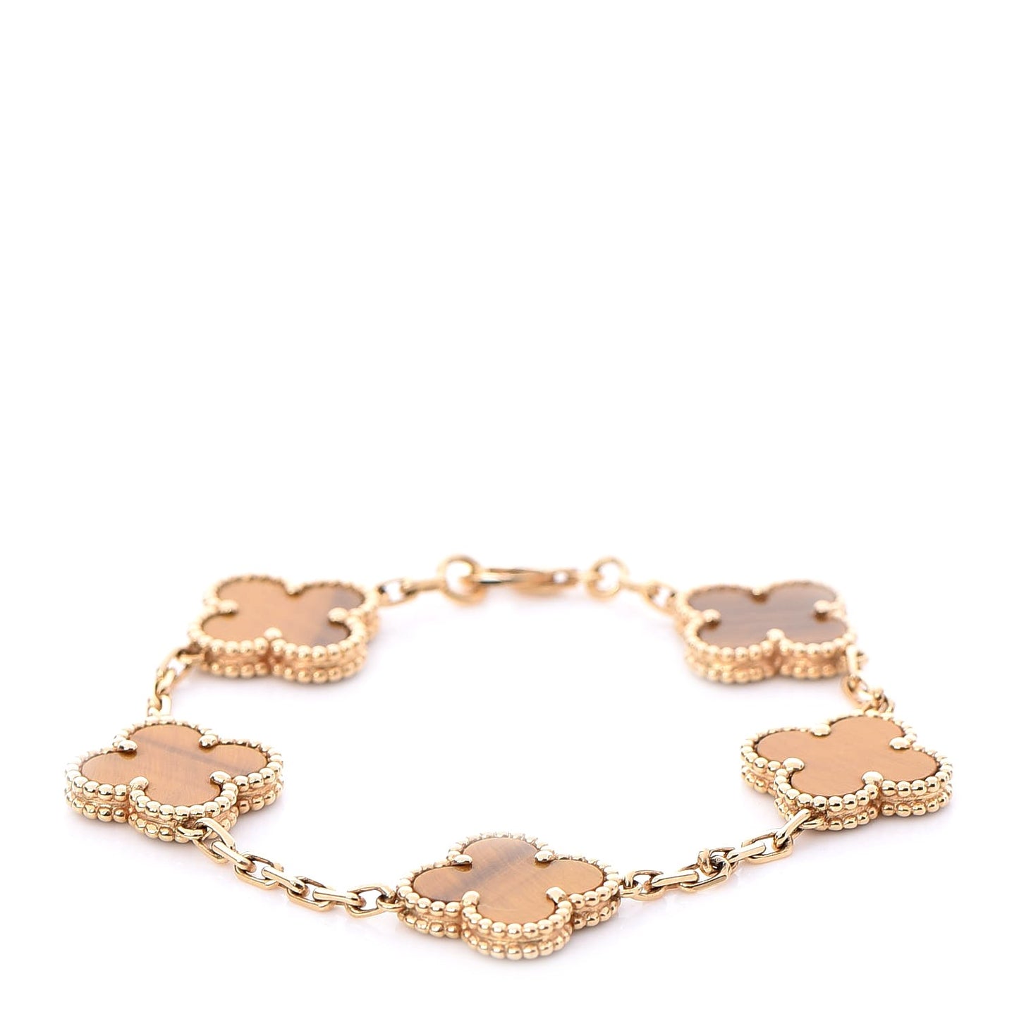 18K Yellow Gold Tiger Eye 5 Motifs Vintage Alhambra Bracelet
